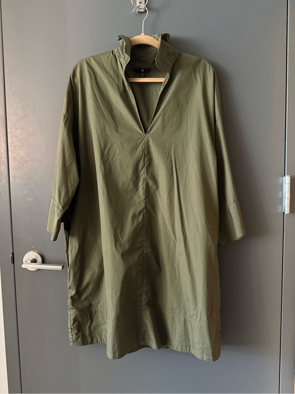 Banana Republic Olive Shirt Dress with Stand Collar